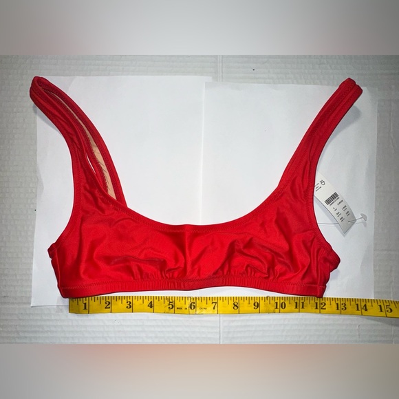 J Crew Heritage Scoop Neck Bikini Top Size S Red Retro Swim Beach Classic New - Picture 2 of 10